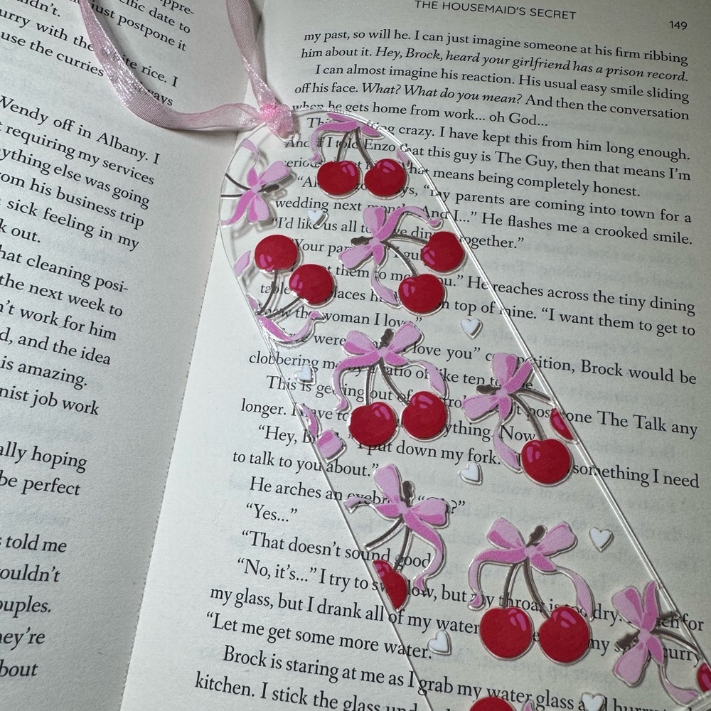Cherry and Bow Clear Bookmark